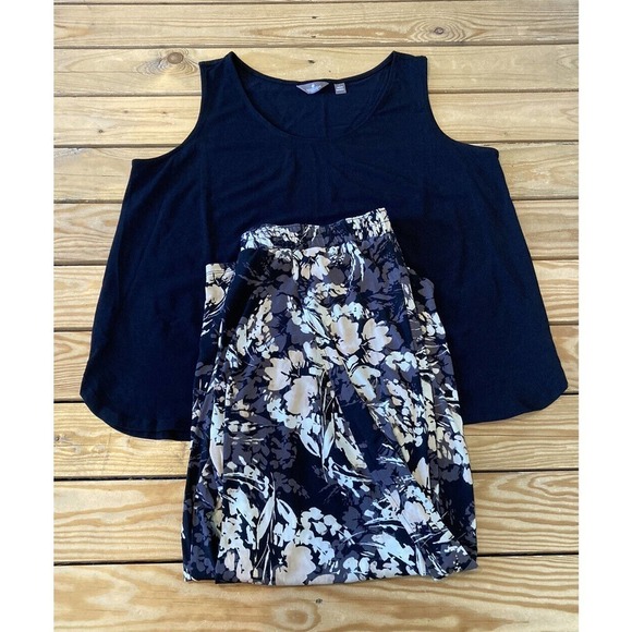 NEW Breezies Solid Top & Printed Crop Sleep Set Size Large Women’s Black - Picture 1 of 12